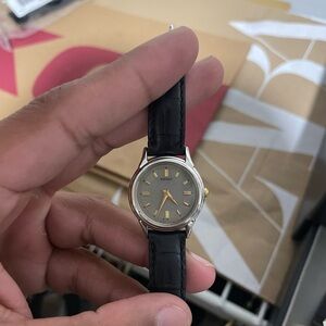 SOLD: Seiko Silver and Gold Accent Watch with Black Strap